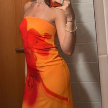 Load image into Gallery viewer, Amaya Strapless Chiffon Maxi Dress (Koi Orchid Print) - COMING SOON