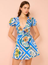 Load image into Gallery viewer, By Nicola Havana Wrap Mini Dress in Azure Floral