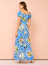 Load image into Gallery viewer, By Nicola Mariposa Puff Sleeve Maxi Dress in Azure Floral
