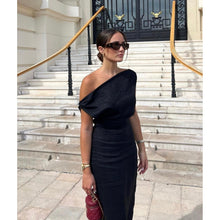 Load image into Gallery viewer, Dissh Cass Black Asym Midi Dress