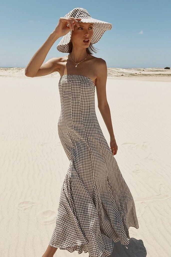 Dissh Gaia Chocolate Geo Strapless Dress – Wardrobe Collective NZ