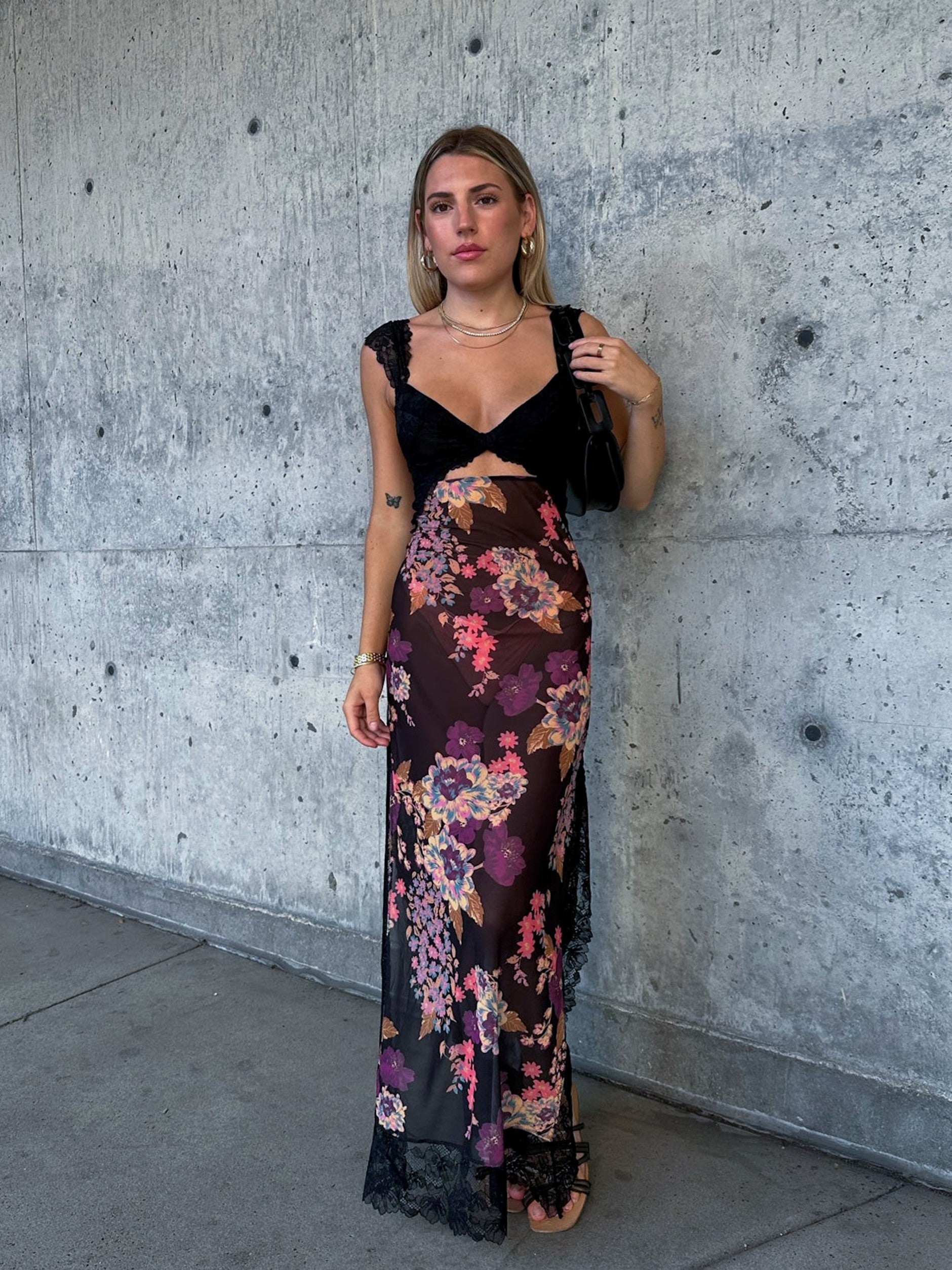 Free People x Intimately FP Suddenly Fine Maxi Slip (Black Combo