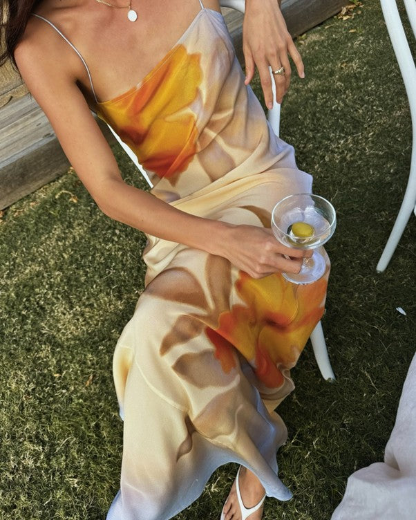 sir serene printed silk slip dress Sir Serene Mini Dress With Asymmetric Neckline