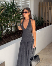 Load image into Gallery viewer, White Fox Sweet Temptation Halter Maxi Dress (Black/White Polka Dot)