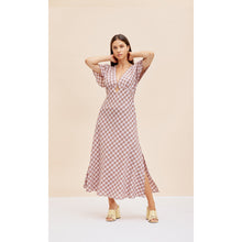 Load image into Gallery viewer, Ruby Clover Midi Dress (Lilac &amp; Brown)
