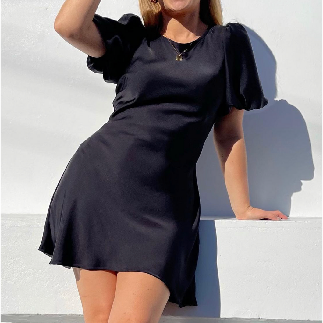 Ruby Kendall Satin Mini Dress (Black)
