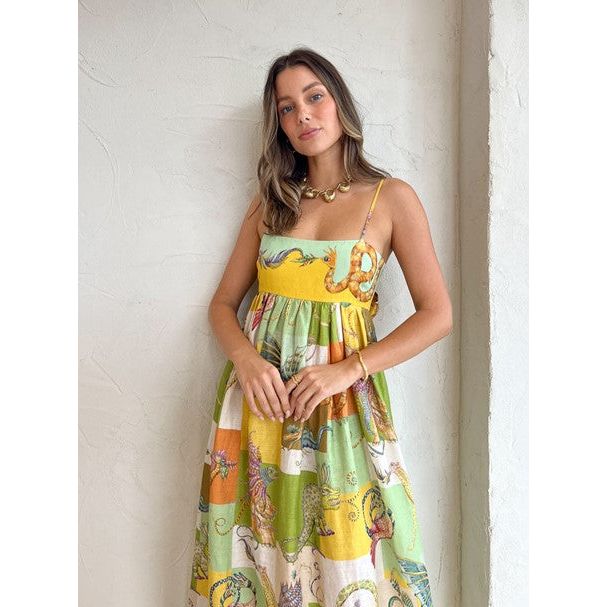 knee length dresses for ladies Michelle Square Neck Midi Dress, Multi / 6 main image 0