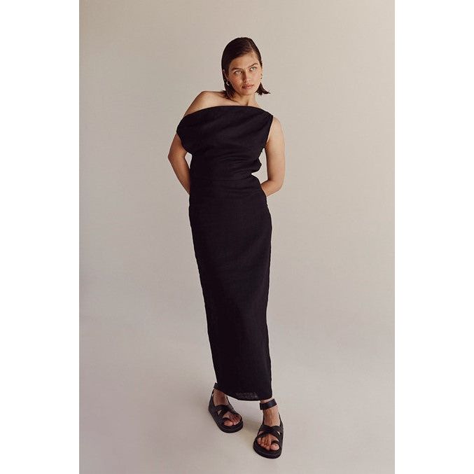 Dissh Cass Black Asym Midi Dress Wardrobe Collective NZ Dissh Cass Black Asym Midi Dress Wardrobe Collective NZ