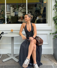 Load image into Gallery viewer, White Fox Sweet Temptation Halter Maxi Dress (Black/White Polka Dot)
