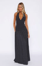 Load image into Gallery viewer, White Fox Sweet Temptation Halter Maxi Dress (Black/White Polka Dot)
