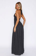 Load image into Gallery viewer, White Fox Sweet Temptation Halter Maxi Dress (Black/White Polka Dot)
