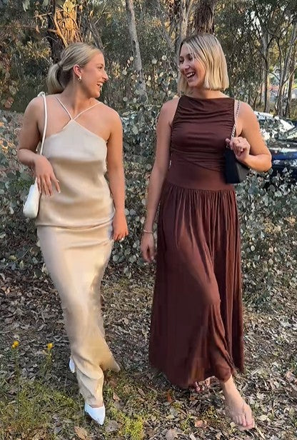 nalla maxi dress brown Runaway Nalla Maxi (Brown) – Wardrobe Collective NZ