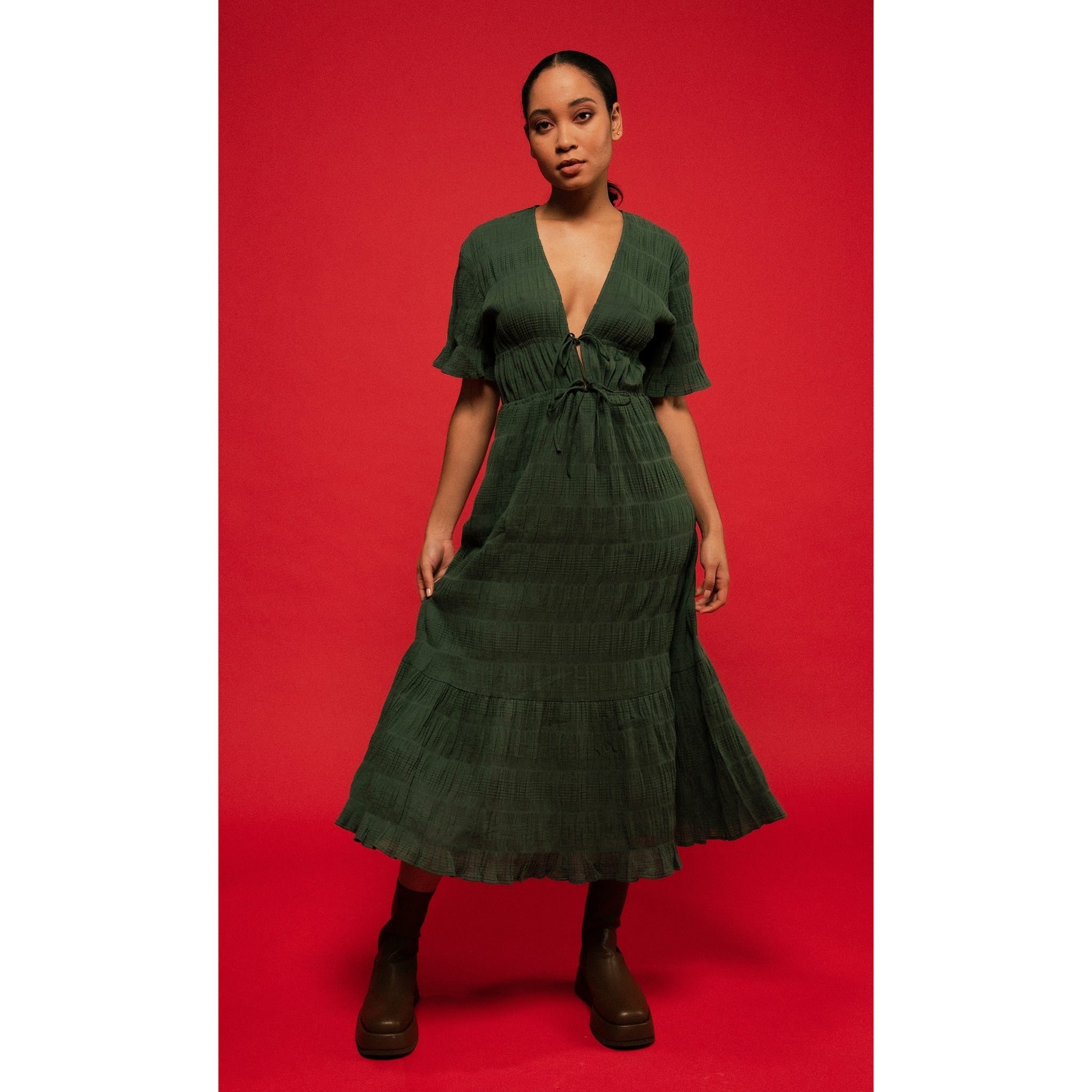 Ruby Mirella V-Neck Dress (Green) Wardrobe Collective NZ Ruby Mirella V-Neck Dress (Green) Wardrobe Collective NZ