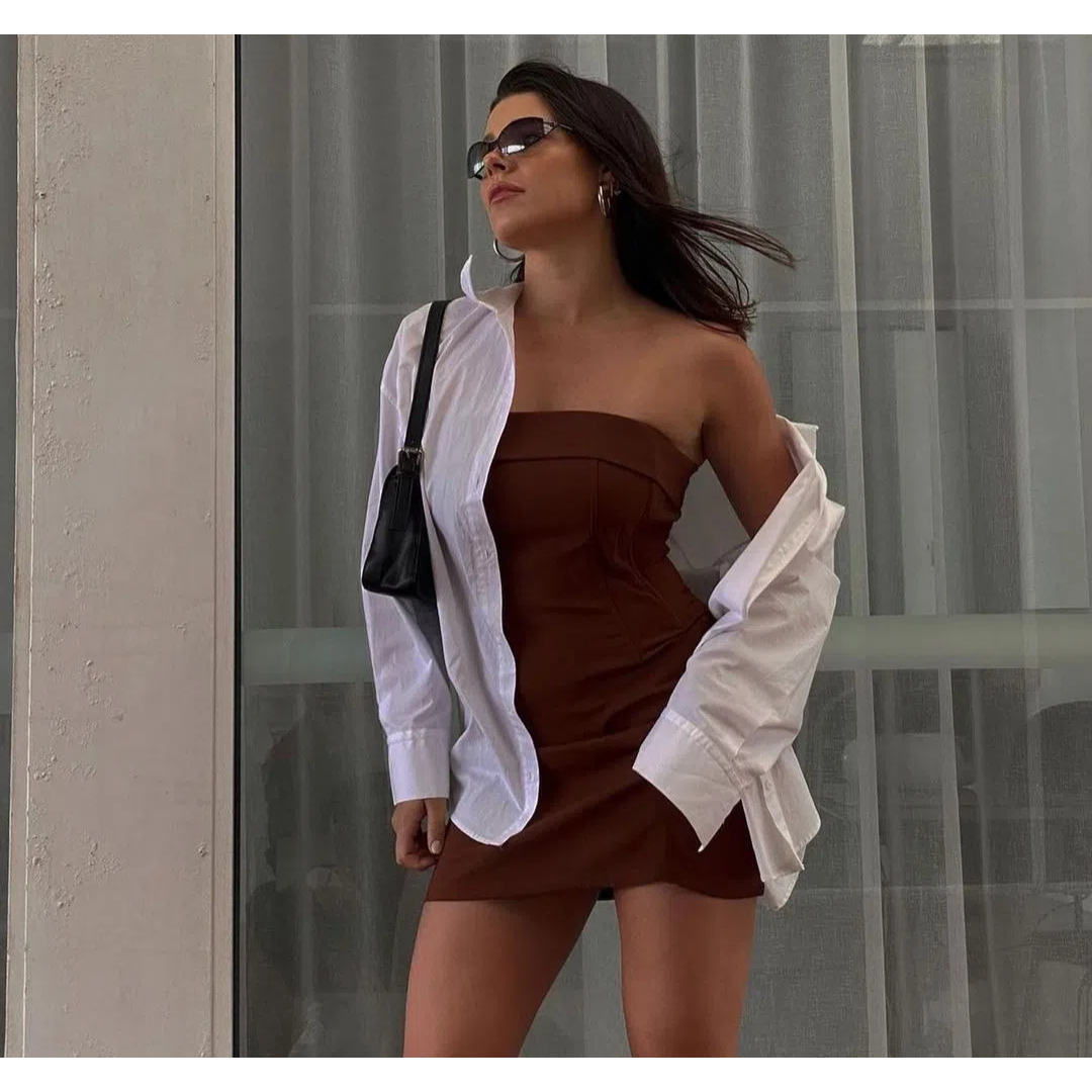 With Jean Chloe Corset Dress (Brown) – Wardrobe Collective NZ